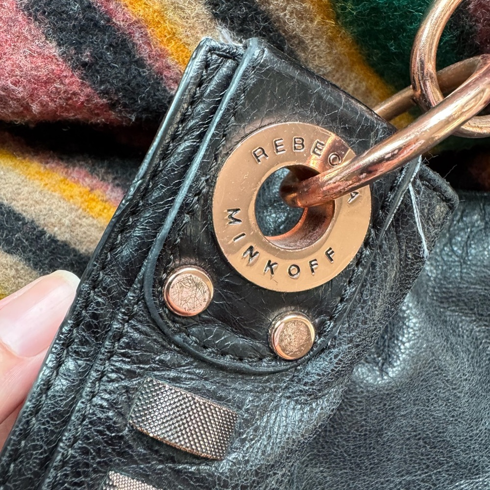 Rebecca Minkoff Black Leather Hobo Bag with rose gold studs and hardware slouchy - Picture 4 of 11